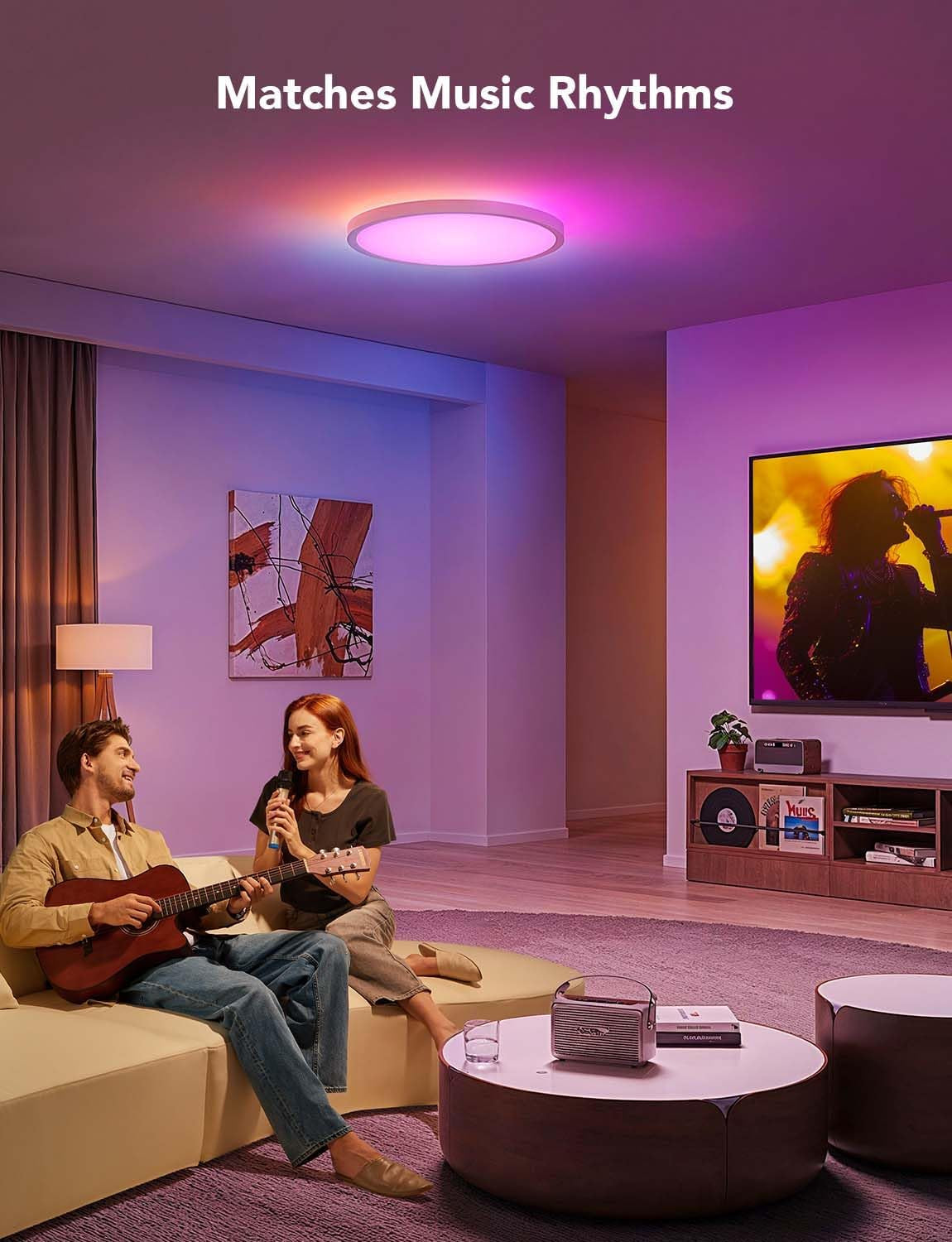 Smart Ceiling Light, RGBIC LED Ceiling Light Fixture, 2400LM Flush