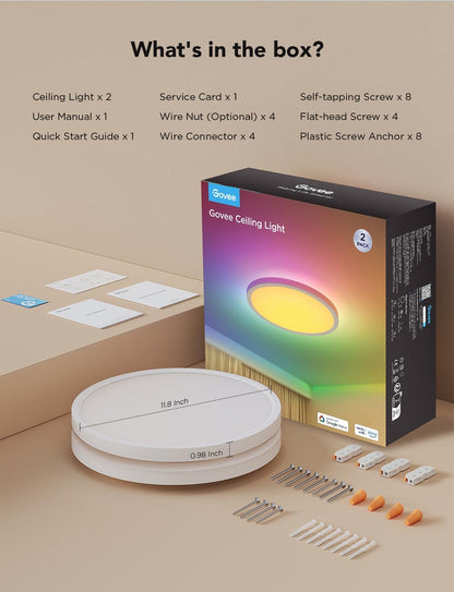 Smart Ceiling Light, RGBIC LED Ceiling Light Fixture, 2400LM Flush