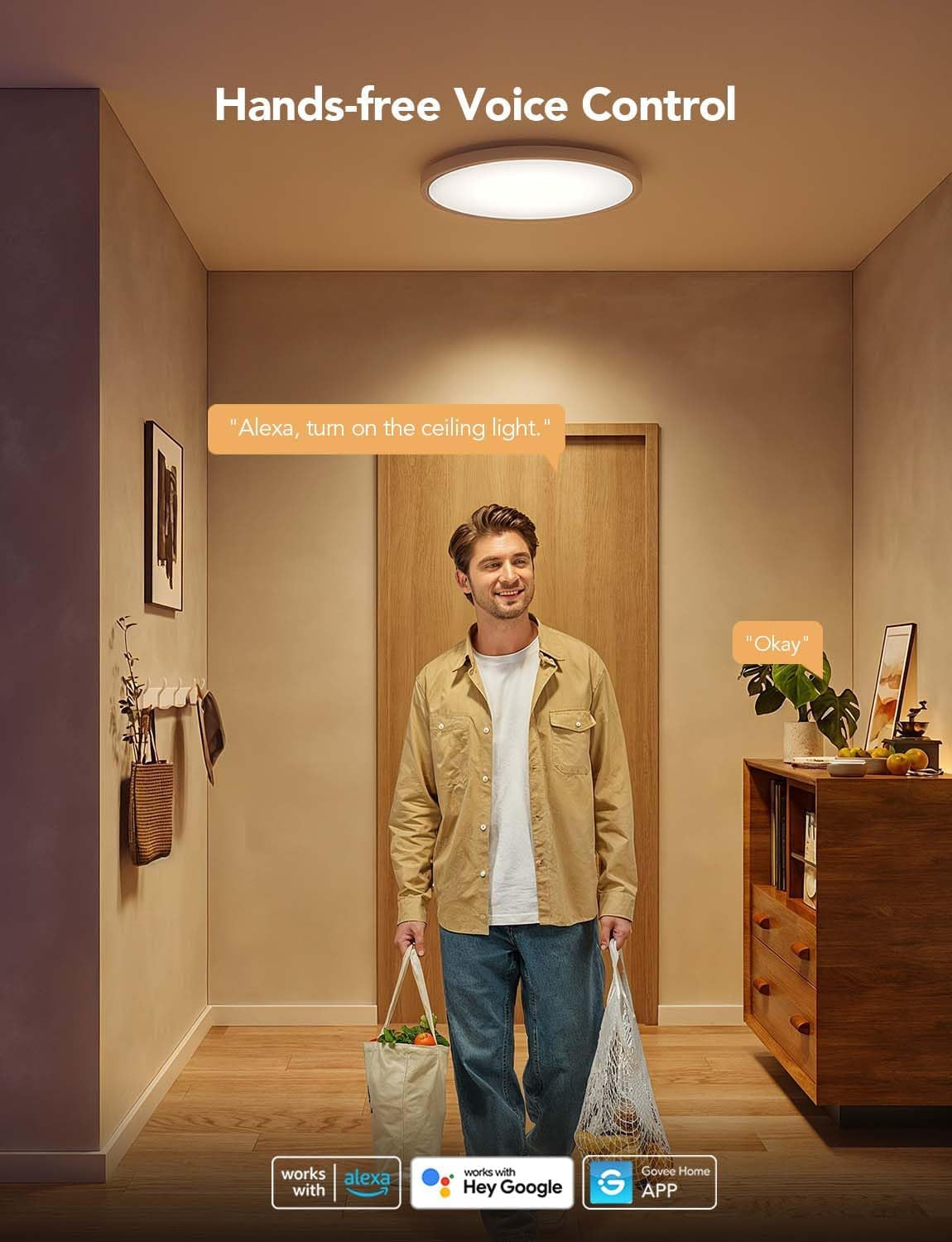 Smart Ceiling Light, RGBIC LED Ceiling Light Fixture, 2400LM Flush